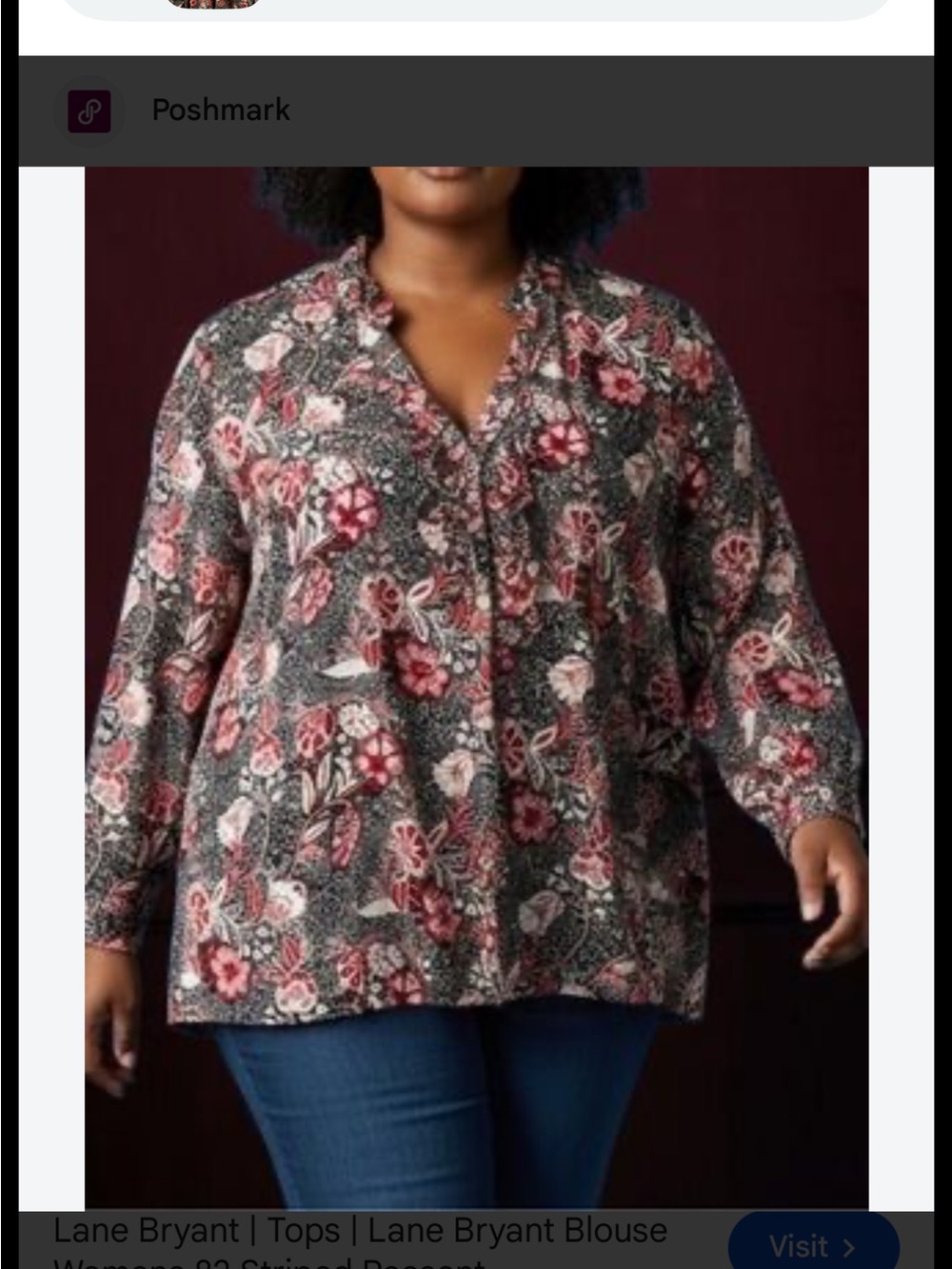 Lane Bryant Plus-Size Black Floral Button-Front Blouse